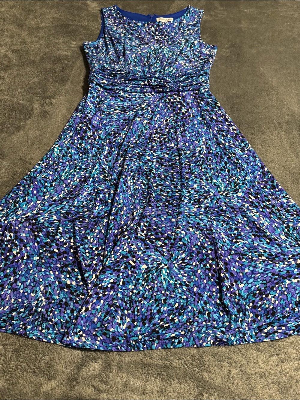 Laura Jeffries Women’s Dress Size 10 Sleeveless Ruched Waist Abstract Stretch